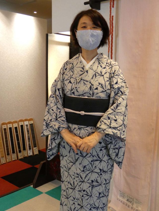 新品】小千谷縮 本麻 小千谷ちぢみ 反物 濃紺 縞 着物 夏着物 男女兼用